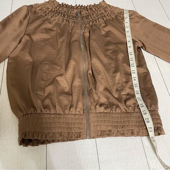 OLIVIA GREY Taupe Brown Gathered Bomber Jacket  Chic & Cozy  Size Small - Picture 2 of 11